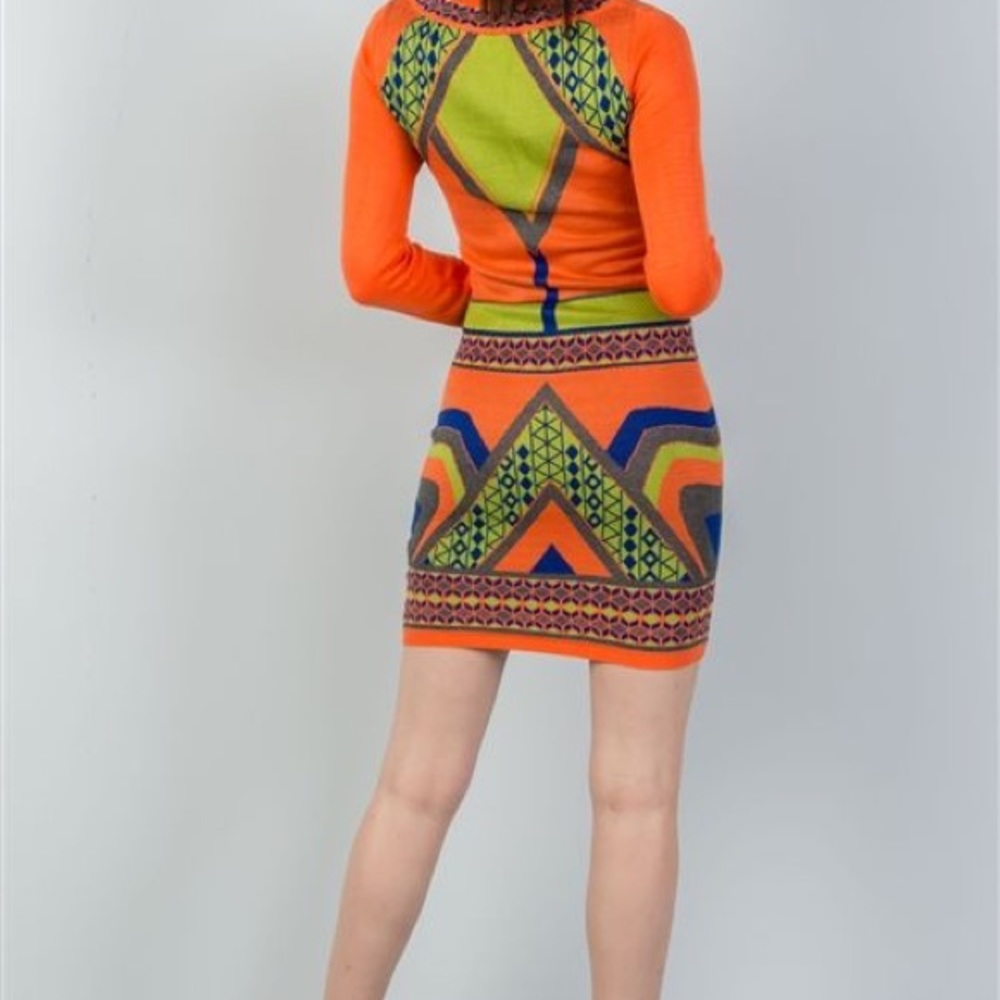ORANGE BOHO SWEATER MINI DRESS